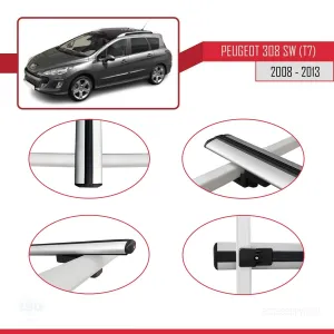 Peugeot 308 SW (T7) 2008-2013 Arası ile uyumlu Basic Model Ara Atkı Tavan Barı GRİ 3 ADET - Görsel 4