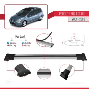 Peugeot 307 ESTATE 2001-2008 Arası ile Uyumlu FLY Model Ara Atkı Tavan Barı GRİ 3 ADET BAR thumb 4