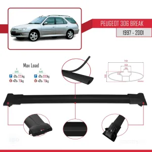 Peugeot 306 Estate 1997-2001 Arası ile uyumlu FLY Model Ara Atkı Tavan Barı SİYAH 3 ADET BAR thumb 4