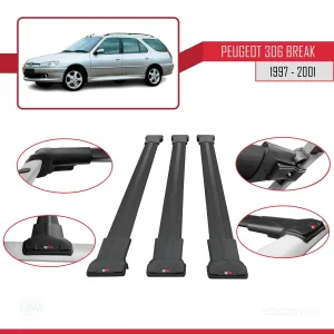 Peugeot 306 Estate 1997-2001 Arası ile uyumlu FLY Model Ara Atkı Tavan Barı SİYAH 3 ADET BAR thumb 5