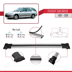 Peugeot 306 Estate 1997-2001 Arası ile uyumlu FLY Model Ara Atkı Tavan Barı GRİ 3 ADET BAR thumb 4