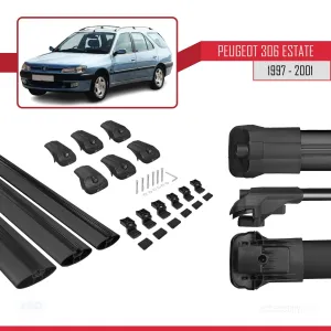 Peugeot 306 Estate 1997-2001 Arası ile uyumlu ACE-1 Ara Atkı Tavan Barı SİYAH 3 ADET BAR thumb 5