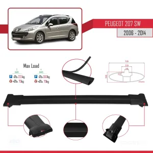 Peugeot 207 SW 2006-2014 Arası ile Uyumlu FLY Model Ara Atkı Tavan Barı SİYAH 3 ADET BAR thumb 4