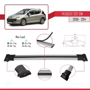 Peugeot 207 SW 2006-2014 Arası ile Uyumlu FLY Model Ara Atkı Tavan Barı GRİ 3 ADET BAR thumb 4