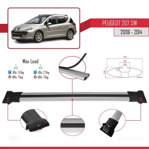 Peugeot 207 SW 2006-2014 Arası ile Uyumlu FLY Model Ara Atkı Tavan Barı GRİ thumb 4