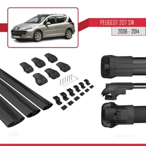 Peugeot 207 SW 2006-2014 Arası ile uyumlu ACE-1 Ara Atkı Tavan Barı SİYAH 3 ADET BAR thumb 5