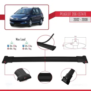 Peugeot 206 Estate 2002-2008 Arası ile uyumlu FLY Model Ara Atkı Tavan Barı SİYAH thumb 4