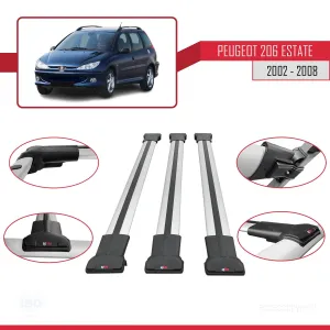 Peugeot 206 Estate 2002-2008 Arası ile uyumlu FLY Model Ara Atkı Tavan Barı GRİ 3 ADET BAR thumb 5