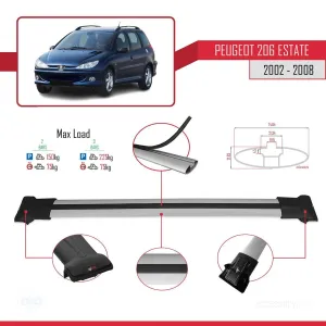 Peugeot 206 Estate 2002-2008 Arası ile uyumlu FLY Model Ara Atkı Tavan Barı GRİ thumb 4