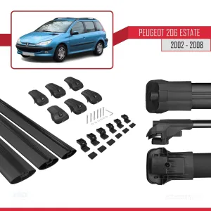 Peugeot 206 Estate 2002-2008 Arası ile uyumlu ACE-1 Ara Atkı Tavan Barı SİYAH 3 ADET BAR thumb 5