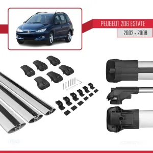 Peugeot 206 Estate 2002-2008 Arası ile uyumlu ACE-1 Ara Atkı Tavan Barı GRİ 3 ADET BAR thumb 5