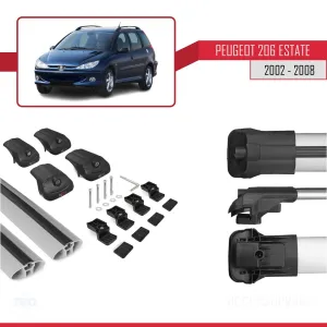 Peugeot 206 Estate 2002-2008 Arası ile uyumlu ACE-1 Ara Atkı Tavan Barı GRİ thumb 5