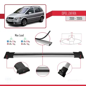 Opel Zafira 2001-2005 Arası ile uyumlu FLY Model Ara Atkı Tavan Barı GRİ 3 ADET BAR thumb 4