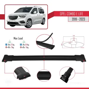Opel Combo (E) Life PASSENGERVAN 2019-2023 Arası ile uyumlu FLY Model Ara Atkı Tavan Barı SİYAH 3 ADET BAR - Görsel 4