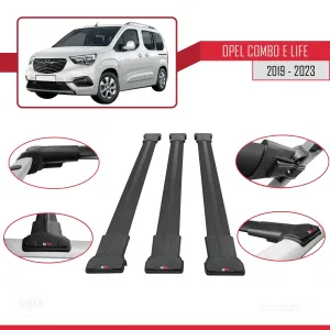 Opel Combo (E) Life PASSENGERVAN 2019-2023 Arası ile uyumlu FLY Model Ara Atkı Tavan Barı SİYAH 3 ADET BAR - Görsel 5