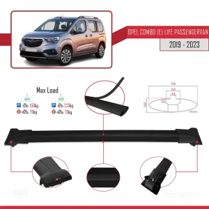 Opel Combo (E) Life PASSENGERVAN 2019-2023 Arası ile Uyumlu FLY Model Ara Atkı Tavan Barı SİYAH thumb 4