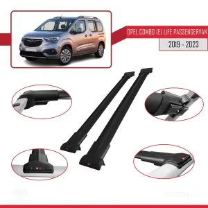 Opel Combo (E) Life PASSENGERVAN 2019-2023 Arası ile Uyumlu FLY Model Ara Atkı Tavan Barı SİYAH thumb 5