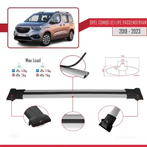 Opel Combo E Life PASSENGERVAN 2019-2023 Arası ile Uyumlu FLY Model Ara Atkı Tavan Barı GRİ thumb 4