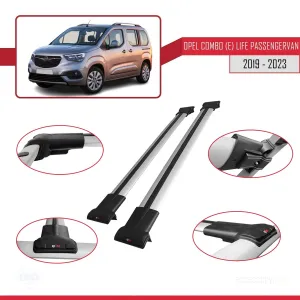 Opel Combo E Life PASSENGERVAN 2019-2023 Arası ile Uyumlu FLY Model Ara Atkı Tavan Barı GRİ thumb 5
