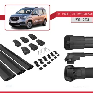 Opel Combo (E) Life PASSENGERVAN 2019-2023 Arası ile uyumlu ACE-1 Ara Atkı Tavan Barı SİYAH 3 ADET BAR - Görsel 5