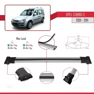Opel Combo (C) 2001-2011 Arası ile uyumlu FLY Model Ara Atkı Tavan Barı GRİ 4 ADET BAR - Görsel 4