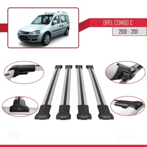 Opel Combo (C) 2001-2011 Arası ile uyumlu FLY Model Ara Atkı Tavan Barı GRİ 4 ADET BAR - Görsel 5