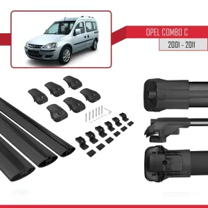 Opel Combo (C) 2001-2011 Arası ile uyumlu ACE-1 Ara Atkı Tavan Barı SİYAH 3 ADET BAR - Görsel 5