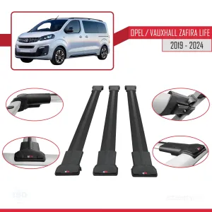 Opel / Vauxhall Zafira Life 2019 ve Sonrası ile uyumlu FLY Model Ara Atkı Tavan Barı SİYAH 3 ADET thumb 5