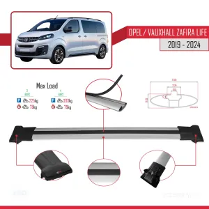 Opel / Vauxhall Zafira Life 2019 ve Sonrası ile uyumlu FLY Model Ara Atkı Tavan Barı GRİ 4 ADET thumb 4