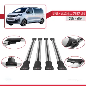 Opel / Vauxhall Zafira Life 2019 ve Sonrası ile uyumlu FLY Model Ara Atkı Tavan Barı GRİ 4 ADET thumb 5