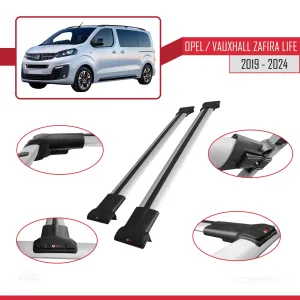 Opel / Vauxhall Zafira Life 2019 ve Sonrası ile uyumlu FLY Model Ara Atkı Tavan Barı GRİ thumb 4