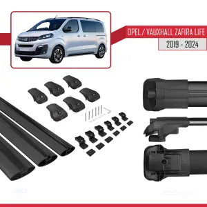 Opel / Vauxhall Zafira Life 2019 ve Sonrası ile uyumlu ACE-1 Ara Atkı Tavan Barı SİYAH 3 ADET BAR thumb 5