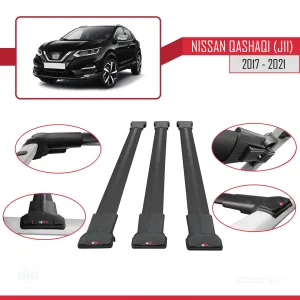 Nissan Qashqai 2017-2021 Arası ile Uyumlu FLY Model Ara Atkı Tavan Barı SİYAH 3 ADET BAR thumb 5
