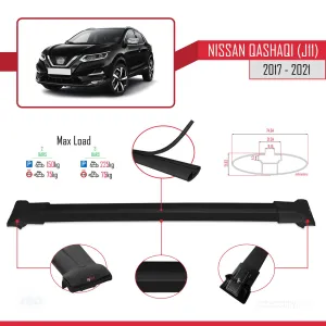 Nissan Qashqai 2017-2021 Arası ile uyumlu FLY Model Ara Atkı Tavan Barı SİYAH thumb 4