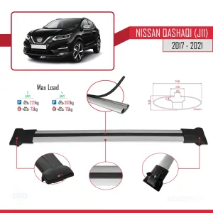 Nissan Qashqai 2017-2021 Arası ile Uyumlu FLY Model Ara Atkı Tavan Barı GRİ 3 ADET BAR thumb 4