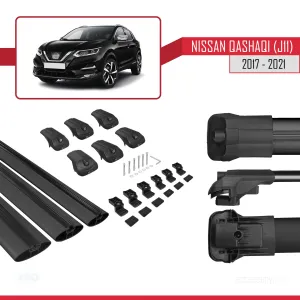 Nissan Qashqai 2017-2021 Arası ile uyumlu ACE-1 Ara Atkı Tavan Barı SİYAH 3 ADET BAR thumb 5