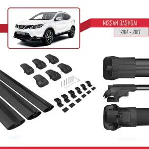 Nissan Qashqai 2014-2017 Arası ile uyumlu ACE-1 Ara Atkı Tavan Barı SİYAH 3 ADET BAR thumb 5