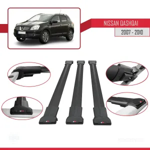 Nissan Qashqai 2007-2010 Arası ile Uyumlu FLY Model Ara Atkı Tavan Barı SİYAH 3 ADET BAR thumb 5