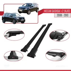 Nissan Qashqai +2 2008-2013 Arası ile uyumlu FLY Model Ara Atkı Tavan Barı SİYAH thumb 5