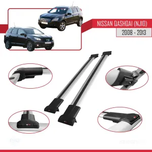 Nissan Qashqai +2 2008-2013 Arası ile uyumlu FLY Model Ara Atkı Tavan Barı GRİ thumb 5