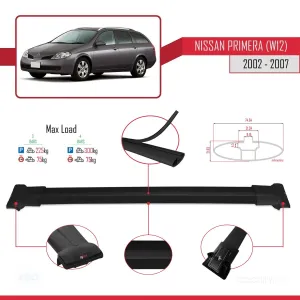 Nissan Primera (W12) 2002-2007 Arası ile Uyumlu FLY Model Ara Atkı Tavan Barı SİYAH 3 ADET BAR thumb 4