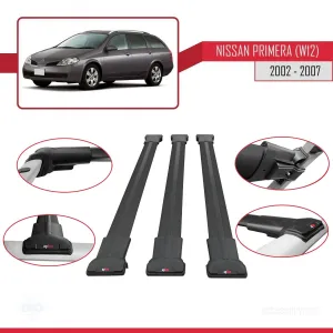 Nissan Primera (W12) 2002-2007 Arası ile Uyumlu FLY Model Ara Atkı Tavan Barı SİYAH 3 ADET BAR thumb 5