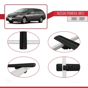 Nissan Primera (W12) 2002-2007 Arası ile uyumlu Basic Model Ara Atkı Tavan Barı SİYAH 3 ADET thumb 4