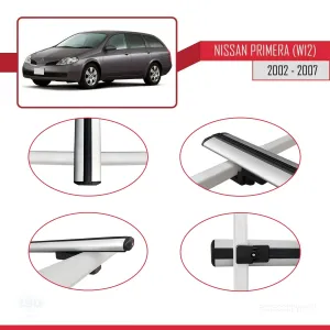 Nissan Primera (W12) 2002-2007 Arası ile uyumlu Basic Model Ara Atkı Tavan Barı GRİ 3 ADET thumb 4