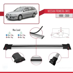 Nissan Primera (W11) 1998-2001 Arası ile Uyumlu FLY Model Ara Atkı Tavan Barı GRİ thumb 4