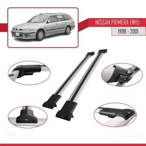 Nissan Primera (W11) 1998-2001 Arası ile Uyumlu FLY Model Ara Atkı Tavan Barı GRİ thumb 5