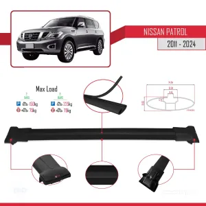 Nissan Patrol Y62 2011 ve Sonrası ile Uyumlu FLY Model Ara Atkı Tavan Barı SİYAH thumb 4