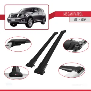 Nissan Patrol Y62 2011 ve Sonrası ile Uyumlu FLY Model Ara Atkı Tavan Barı SİYAH thumb 5