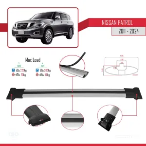 Nissan Patrol Y62 2011 ve Sonrası ile uyumlu FLY Model Ara Atkı Tavan Barı GRİ 3 ADET BAR thumb 4