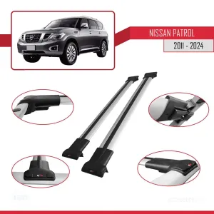 Nissan Patrol Y62 2011 ve Sonrası ile Uyumlu FLY Model Ara Atkı Tavan Barı GRİ thumb 5